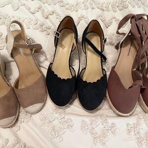 Talbots Black Scalloped Espadrille Wedges with Ankle Strap